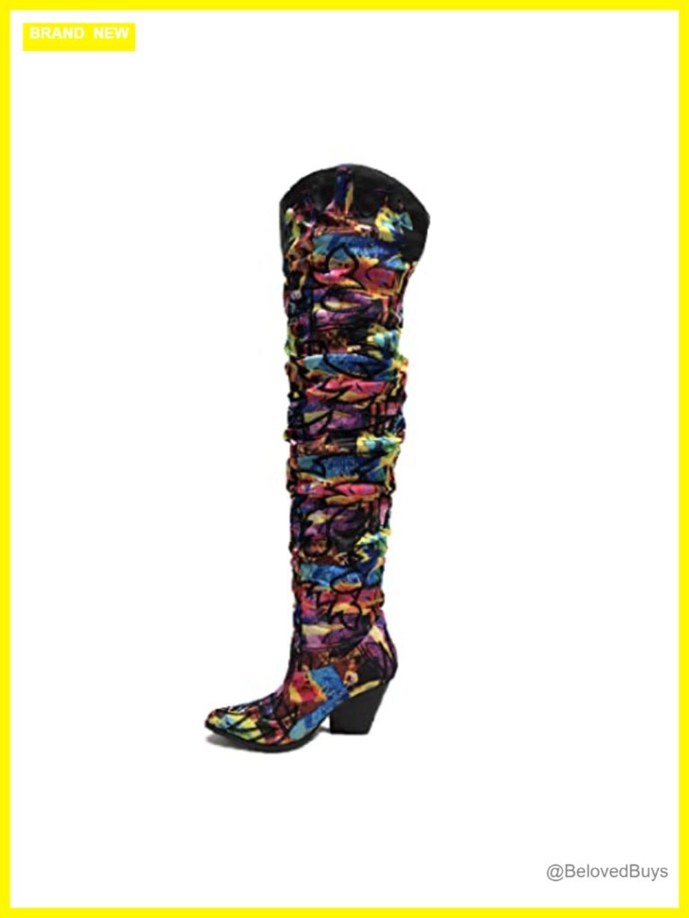 Western Thigh High Over the Knee Cowboy Boots Faux Leather Chunky Block Heel